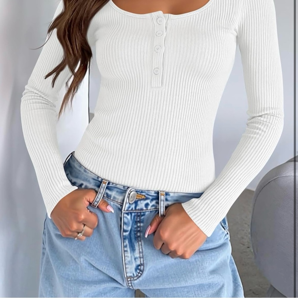 ZESICA Women's Long Sleeve Button Ribbed Shirts Spring Scoop Neck Casual Henly